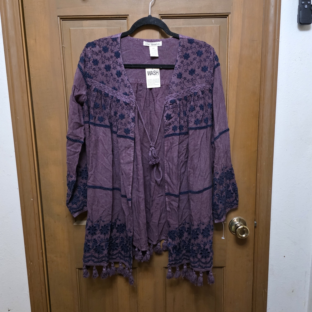Indigo Threads Co Purple Bohemian Cardigan with Tassels